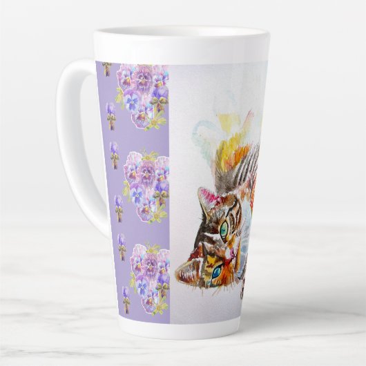 Hand Painted Purple Tabby Cat Cats Latte Mug Mok (Linkerhoek)