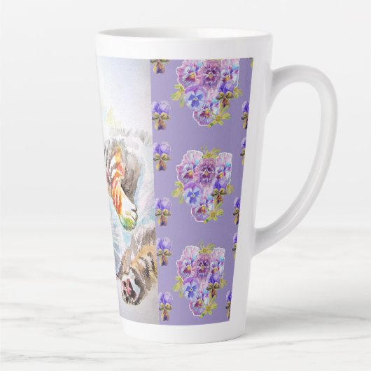 Hand Painted Purple Tabby Cat Cats Latte Mug Mok (Rechts)