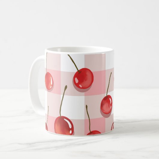 Hand-Painted Red Cherries Seamless Pattern Koffiemok (Voorkant links)