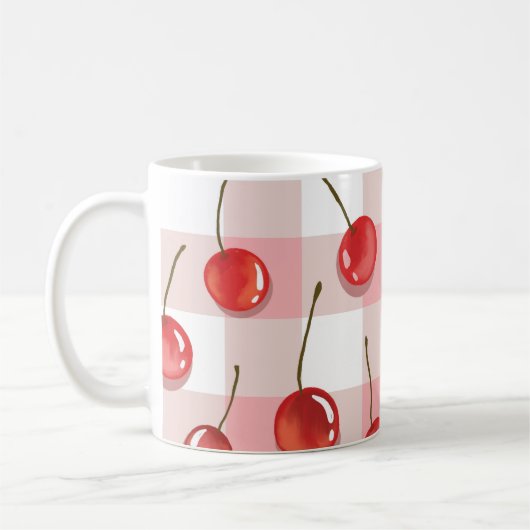 Hand-Painted Red Cherries Seamless Pattern Koffiemok (Links)