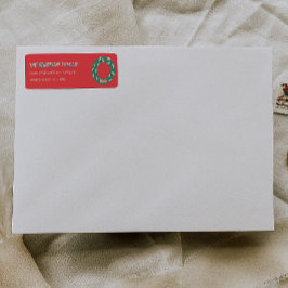 Hand Painted Red Green Christmas Wreath Address Etiket