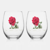 Hand painted red rose Valentines Personalized Wijnglas Zonder Voet (Voorkant)