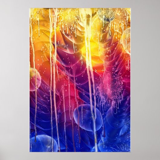 Hand Painted Red Yellow Blue Dripping Abstract Art Poster (Voorkant)