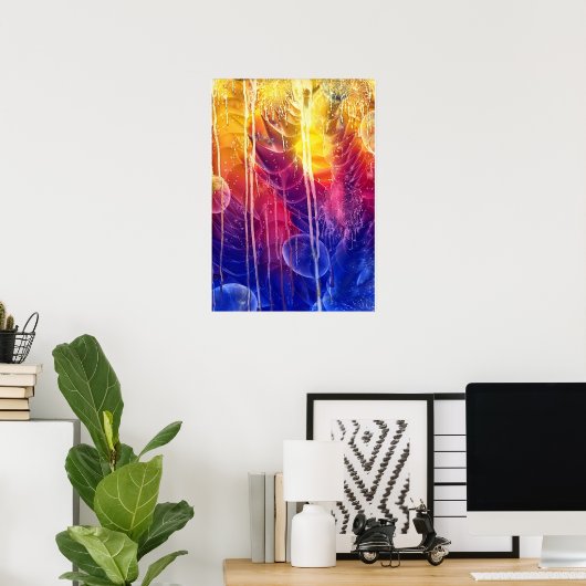 Hand Painted Red Yellow Blue Dripping Abstract Art Poster (Thuiskantoor)