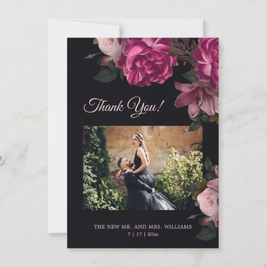 Hand Painted Roses Dark Romantic Wedding  Bedankkaart (Voorkant)