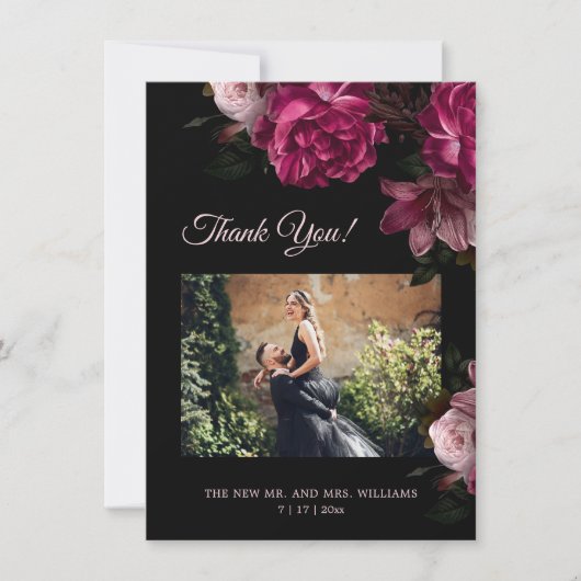 Hand Painted Roses Dark Romantic Wedding  Bedankkaart (Voorkant)