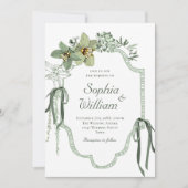 Hand Painted Sage Green Orchids Wedding Invitation Kaart (Voorkant)