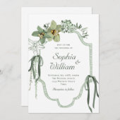 Hand Painted Sage Green Orchids Wedding Invitation Kaart (Voorkant / Achterkant)