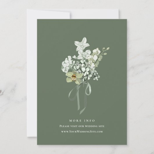 Hand Painted Sage Green Orchids Wedding Kaart (Achterkant)