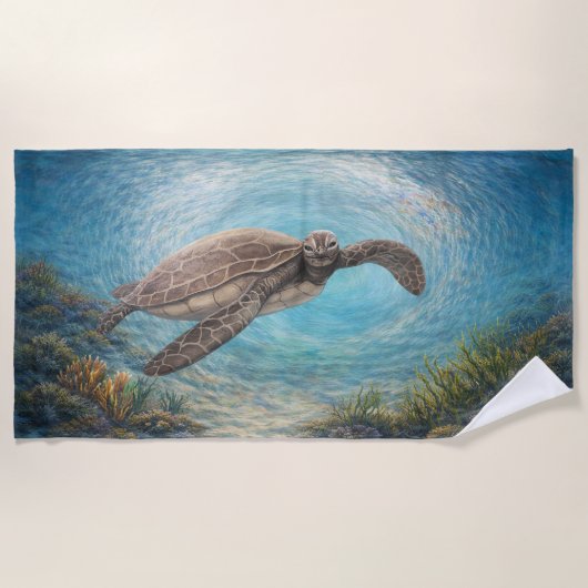 Hand-Painted Sea Turtle in Ocean Vortex  Strandlaken (Voorkant)