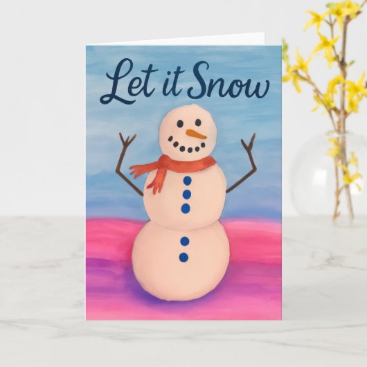 Hand-Painted Snowman Holiday Greeting Kaart (Gele Bloem)