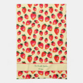 Hand-Painted Strawberry Personalized Boho Yellow Theedoek (Verticaal)