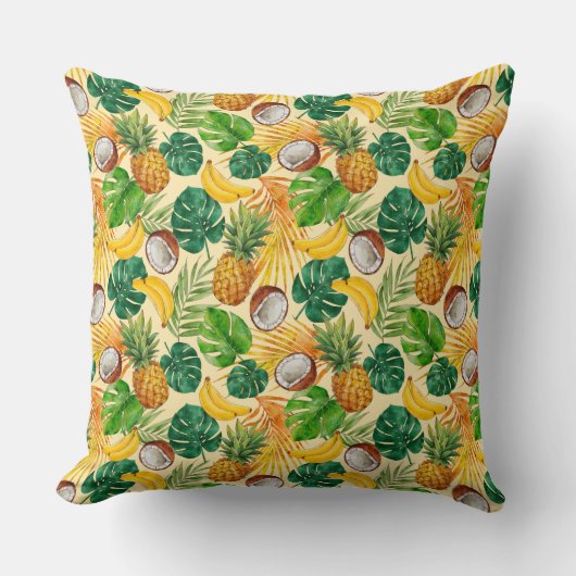 Hand Painted Summer Tropical Pattern Kussen (Voorkant)