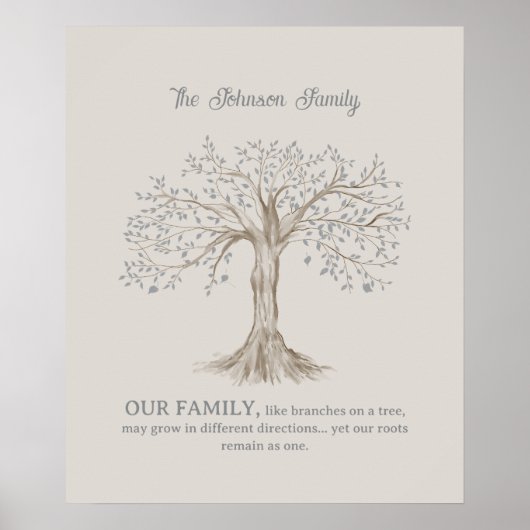 Hand Painted Tree Custom Family Quote Beige Poster (Voorkant)