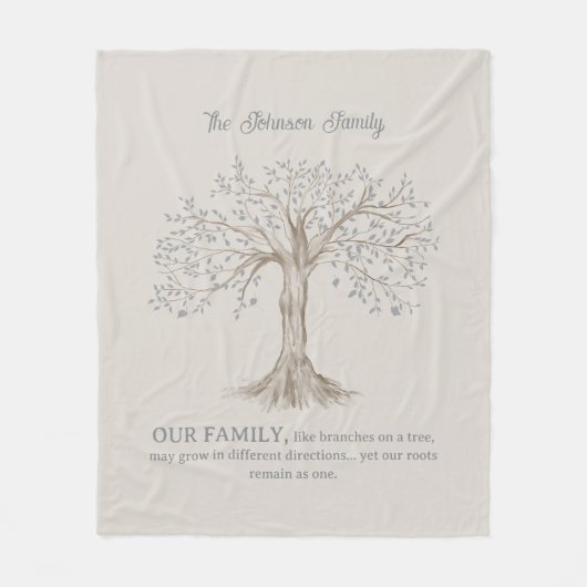 Hand Painted Tree Custom Family Quote Gray Beige Fleece Deken (Voorkant)