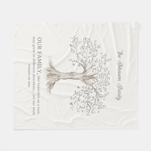 Hand Painted Tree Custom Family Quote Ivory Fleece Deken (Voorkant (Horizontaal))