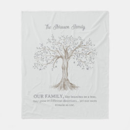 Hand Painted Tree Custom Family Quote Light Gray Fleece Deken