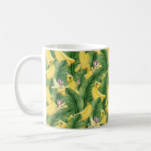 Hand-Painted Tropical Watercolor Leaf & Fruit Koffiemok (Links)