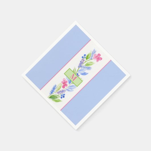 Hand Painted Watercolor Floral NAME Initial Blue Servet (Hoek)