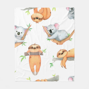 Hand painted watercolor pattern tropical cute anim fleece deken