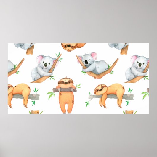 Hand painted watercolor pattern tropical cute anim poster (Voorkant)