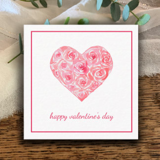Hand Painted Watercolor Roses Heart Valentines Day Notitiekaartje