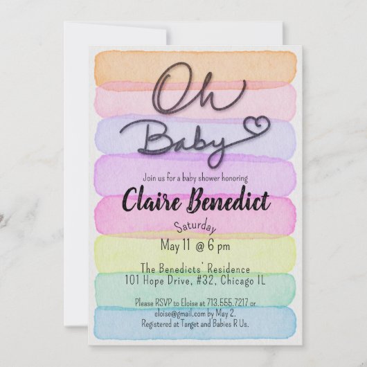 Hand painted, watercolor, unique baby shower kaart (Voorkant)
