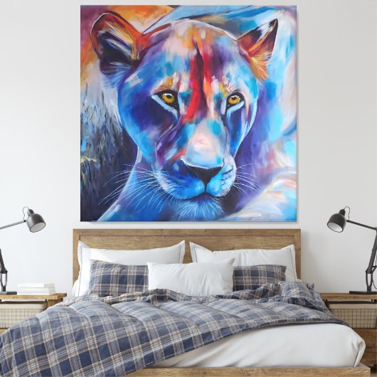 Hand Painted Wild Cat Portrait Canvas Afdruk (Insitu (Slaapkamer))