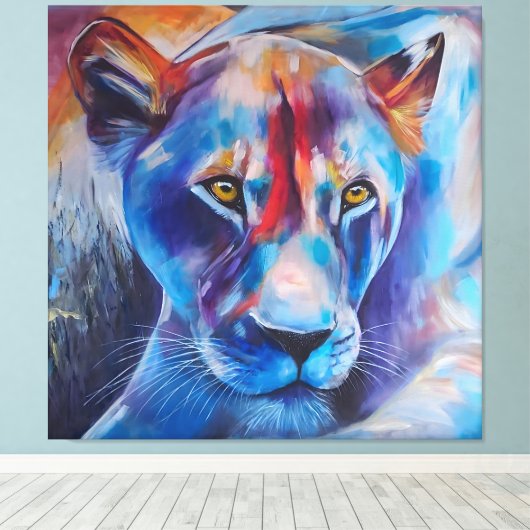 Hand Painted Wild Cat Portrait Canvas Afdruk (Insitu (Houten vloer))