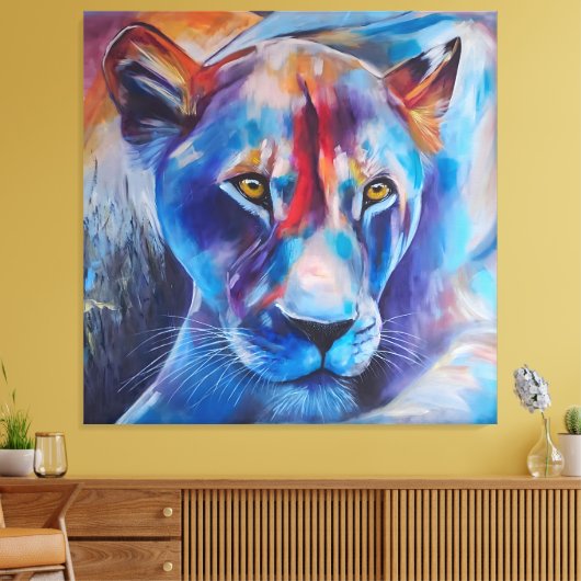Hand Painted Wild Cat Portrait Canvas Afdruk (Insitu (Woonkamer))