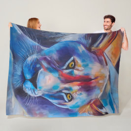 Hand Painted Wild Cat Portrait Fleece Deken