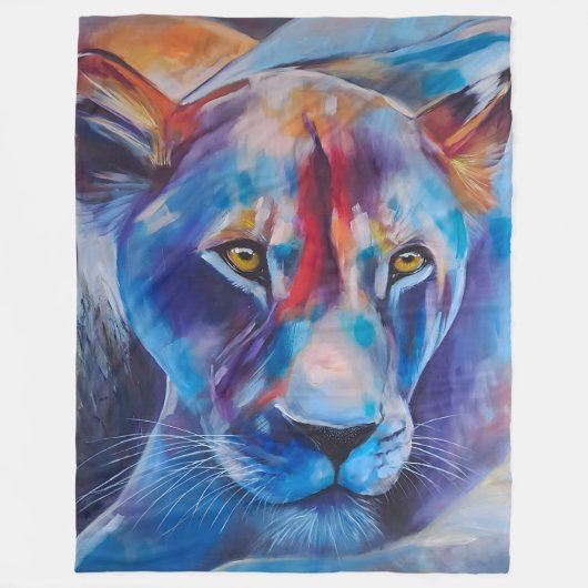 Hand Painted Wild Cat Portrait Fleece Deken (Voorkant)