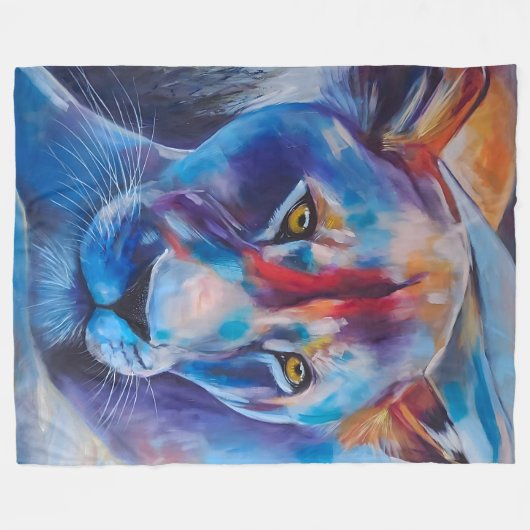 Hand Painted Wild Cat Portrait Fleece Deken (Voorkant (Horizontaal))