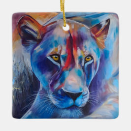 Hand Painted Wild Cat Portrait Keramisch Ornament