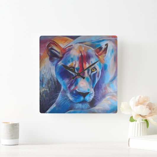 Hand Painted Wild Cat Portrait Vierkante Klok (Huis)