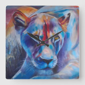 Hand Painted Wild Cat Portrait Vierkante Klok (Voorkant)