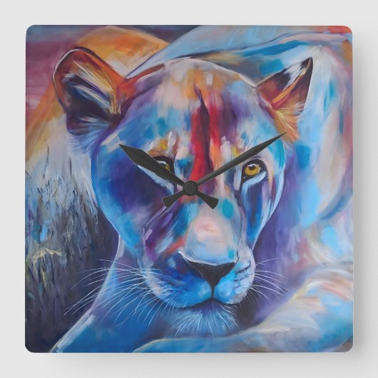Hand Painted Wild Cat Portrait Vierkante Klok (Voorkant)