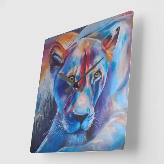 Hand Painted Wild Cat Portrait Vierkante Klok (Hoek)