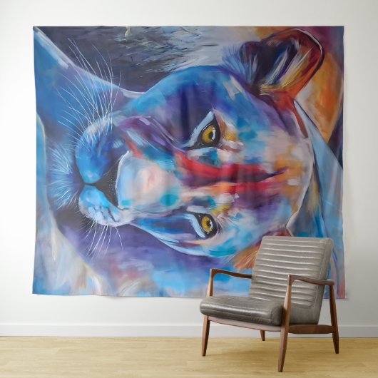 Hand Painted Wild Cat Portrait Wandkleed (In Situ (horizontaal))