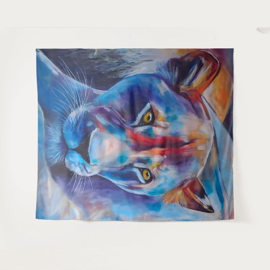 Hand Painted Wild Cat Portrait Wandkleed (Voorkant (horizontaal))