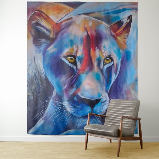 Hand Painted Wild Cat Portrait Wandkleed (In situ)