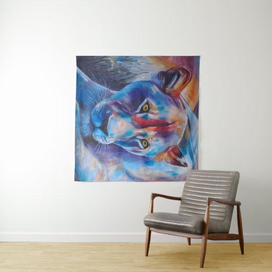 Hand Painted Wild Cat Portrait Wandkleed (In Situ (horizontaal))