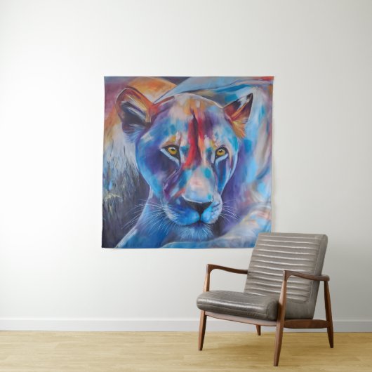 Hand Painted Wild Cat Portrait Wandkleed (In situ)