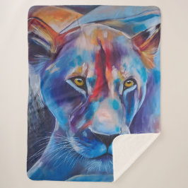 Hand Painted Wild Cat Portraitng Sherpa Deken