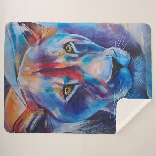 Hand Painted Wild Cat Portraitng Sherpa Deken (Voorkant (horizontaal))
