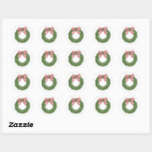 Hand Painted Winter Pine Wreath Striped Red Bow Ronde Sticker (Vel)