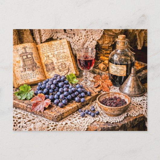 Hand‑Pressed Traditional Wine with Grapes and Vint Briefkaart (Voorkant)