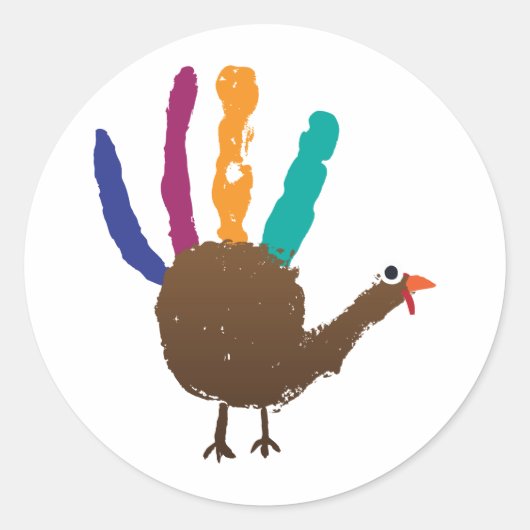 Hand Print Turkey Ronde Sticker (Voorkant)