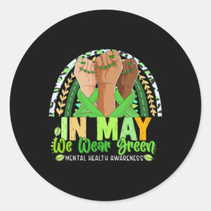 Hand Rainbow in mei Draag ik groen voor geestelijk Ronde Sticker