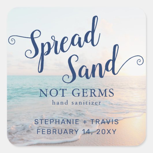 Hand Sanitizer Beach Wedding Favor Vierkante Sticker (Voorkant)